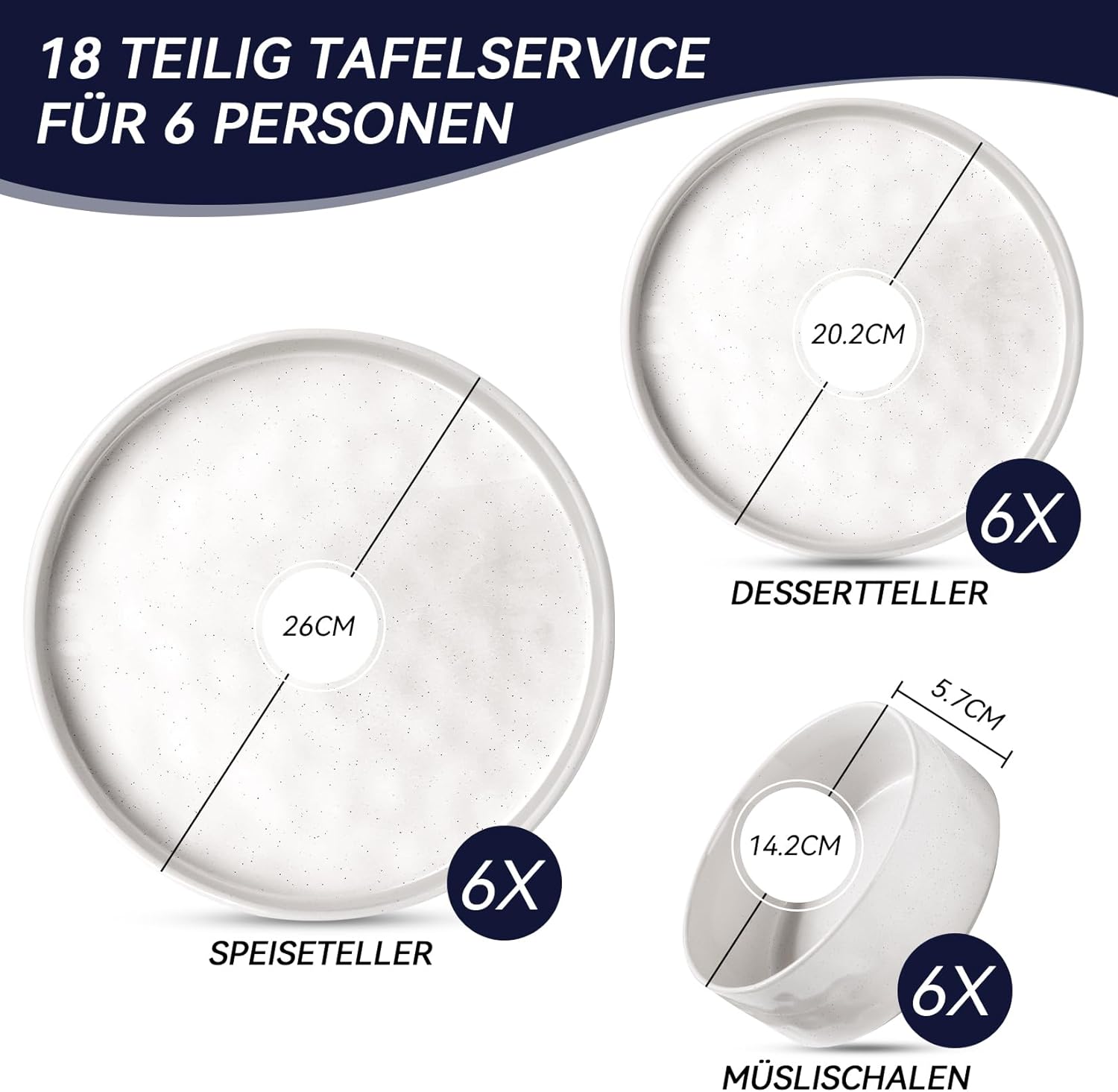 Onader Serviesset, 18-delig aardewerk, tafelserviesset, mueslikommen, platte borden en dessertborden, set voor 6 personen, anti-kras en magnetronbestendig, cappuccino kaki Onader 18-delige tafelserviesset van aardewerk is gemaakt van premium klei met reac