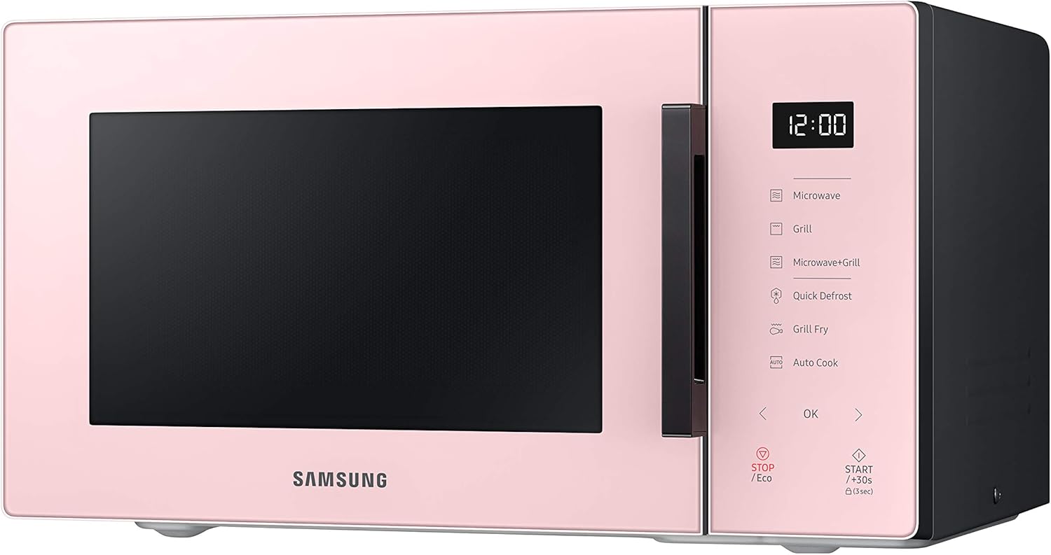 Samsung MG23T5018CP/ET Design AirFry, magnetron + grill 800 W + 1100 W, 23 l, 49 l x 27,5 h x 38 p, poeder Porseleinen gekleurd glasontwerp, aanraakpaneel dat bij je keuken past als een designelement. Samsung heeft een magnetron met een kleurrijk design g