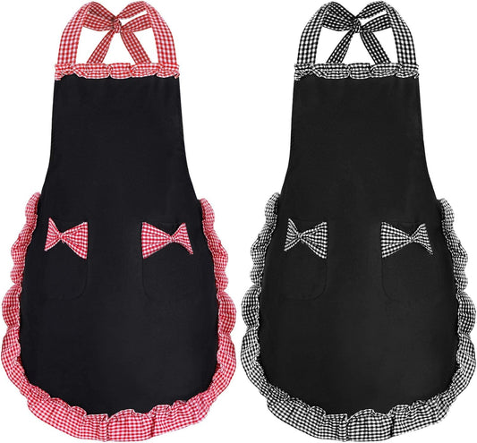 2 Dames Schattige Zwarte Schorten met 2 Zakken Over dit item Premium Materiaal: De kookschorten voor dames zijn gemaakt van waterdicht katoen en polyester, 3 verdikte voering maakt het duurzamer en veiliger, gemakkelijk schoon te maken. Verstelbare Maat: