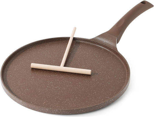 SENSARTE Crêpepan Inductie 30 cm, Dikke Zwitserse Granieten Laag, Ergonomisch Handvat, Gegoten Aluminium, PFOA-Vrij Zwitserse Antiaanbaklaag - De Sensarte crêpepan is ontworpen met een SGS-gecertificeerde antiaanbaklaag van het Zwitserse merk ILAG. Vetarm