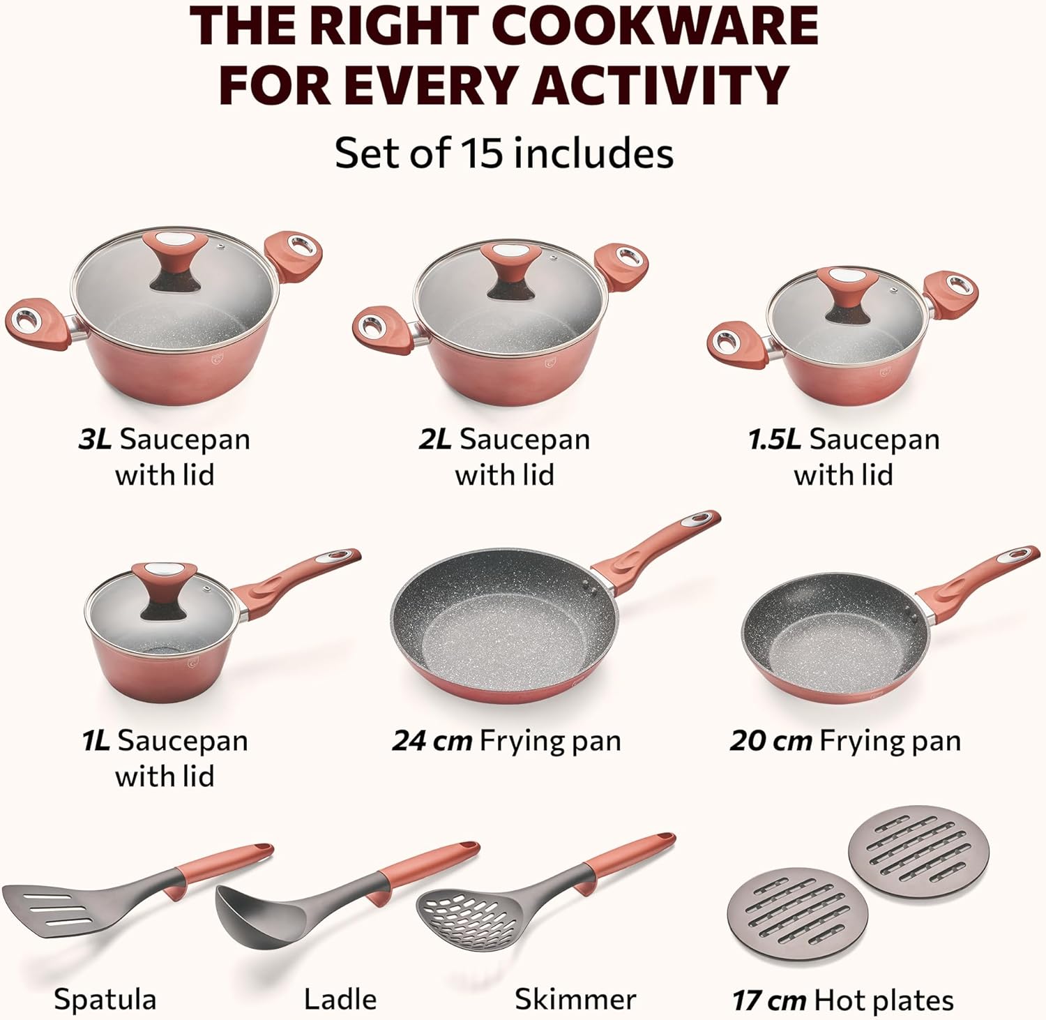 Pannenset Non Stick - 15 delige inductiekookpannenset met deksels Over dit item Uitgebreide 15-delige pannenset voor verschillende kookbehoeften: Deze uitgebreide set biedt je een breed scala aan kookgerei, waaronder pannen met deksels, een koekenpan en e