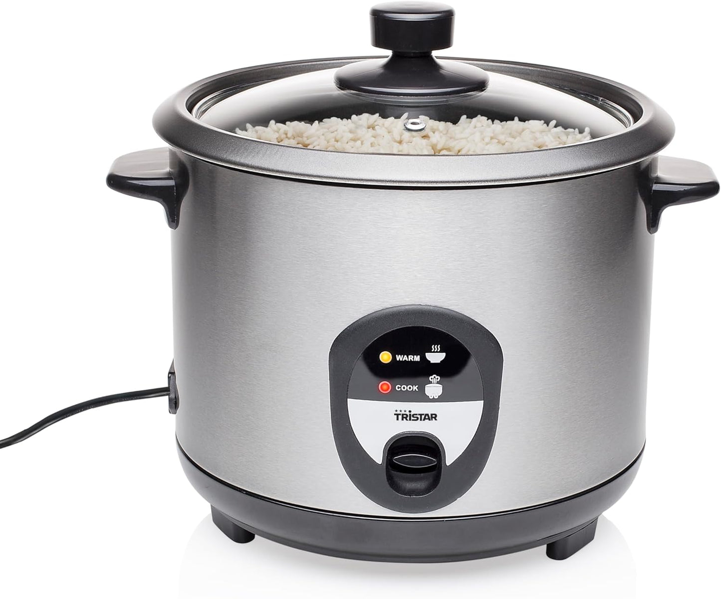Tristar Rijstkoker – 2.2 liter – warmhoudfunctie - Silver Over dit item Mini rijstkoker met een inhoud van 0,6 liter voor 3 porties rijst. Lengte netsnoer (m): 1,1 m. Diameter: 17 cm Veilig in gebruik dankzij droogkookbeveiliging Zachte en heerlijke rijst