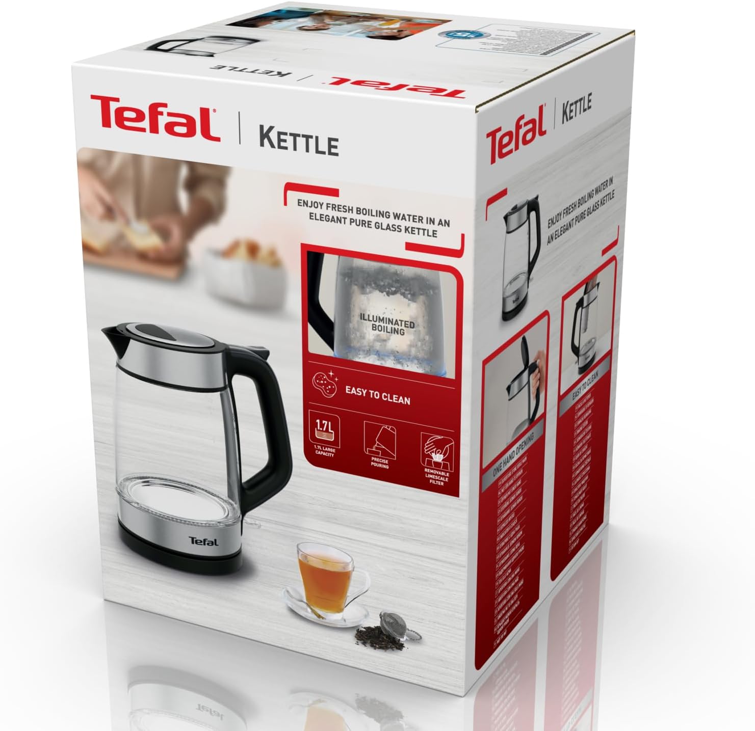 Tefal Glas elektrische waterkoker, maatstrepen, 1,7 liter Over dit item TRANSPARANTE WATERKOKER: Dankzij het transparante glazen ontwerp met maatstrepen kan je de preciese hoeveelheid water vullen die je nodig hebt - inclusief een aanduiding voor 1 kopje.