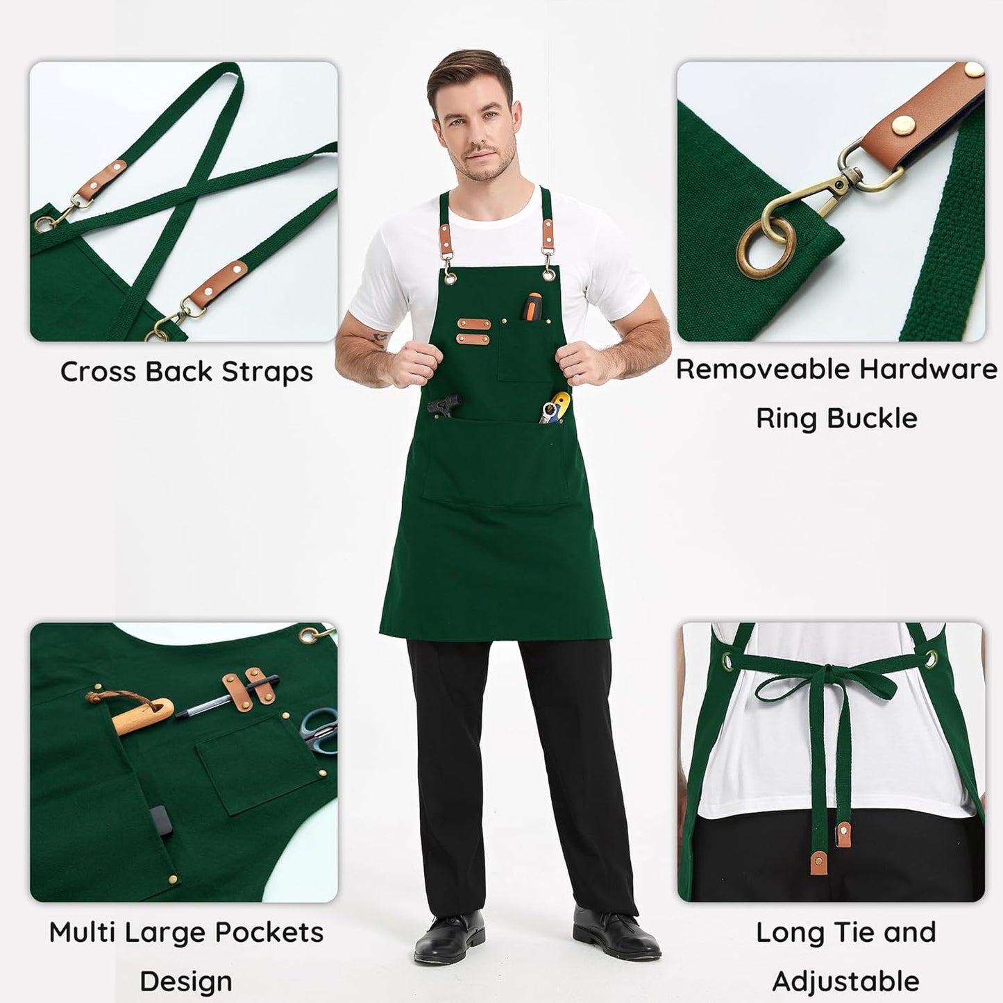 Canvasschorten, Werkschorten voor Mannen en Vrouwen, Chef-kokschorten met Verstelbare Riem en 3 Zakken, Schort voor Servers, Keuken, Koken, Bakken, Kunstenaar, Schilderen, Gekruiste Productgegevens Onderhoudsvoorschriften Machinewas Type sluiting Trekkoor