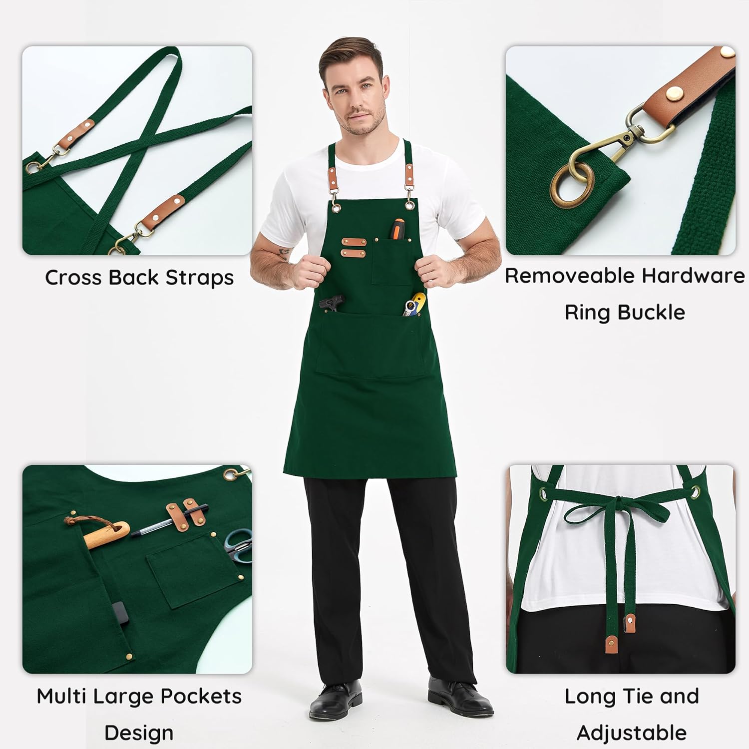 Canvasschorten, Werkschorten voor Mannen en Vrouwen, Chef-kokschorten met Verstelbare Riem en 3 Zakken, Schort voor Servers, Keuken, Koken, Bakken, Kunstenaar, Schilderen, Gekruiste Productgegevens Onderhoudsvoorschriften Machinewas Type sluiting Trekkoor