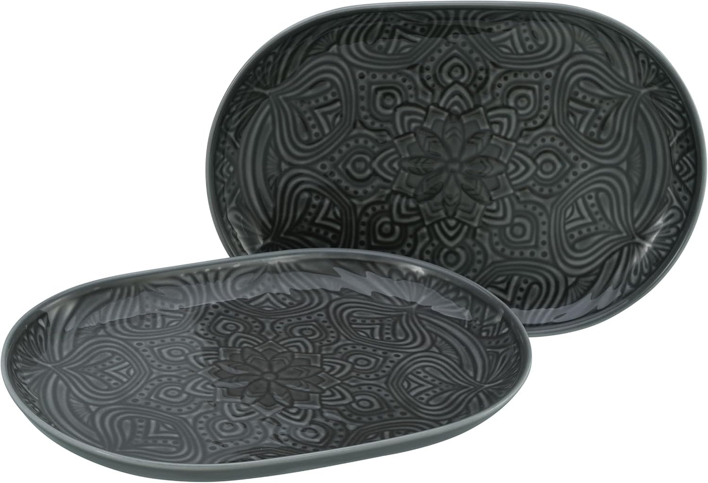 CreaTable, 21625, serie Orient Mandala, 2-delige serviesset, bordenset van porselein, vaatwasser- en magnetronbestendig, Made in Europe ✅ Elegante platenset: je krijgt hier een prachtige 2-delige platenset in een elegante ovale vorm met een diameter van 2