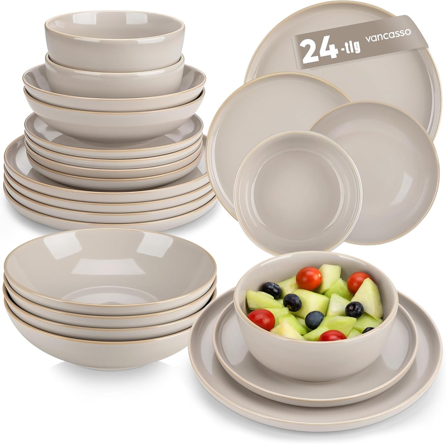 vancasso PLAYA Tafelservies voor 6 personen, 18-delig, modern, aardewerk serviesset, bevat kom, dessertborden en platte borden, vaatwasmachinebestendig, blauw Compleet assortiment servies: de moderne vancasso PLAYA serviesset voor 6 personen omvat 6 komme