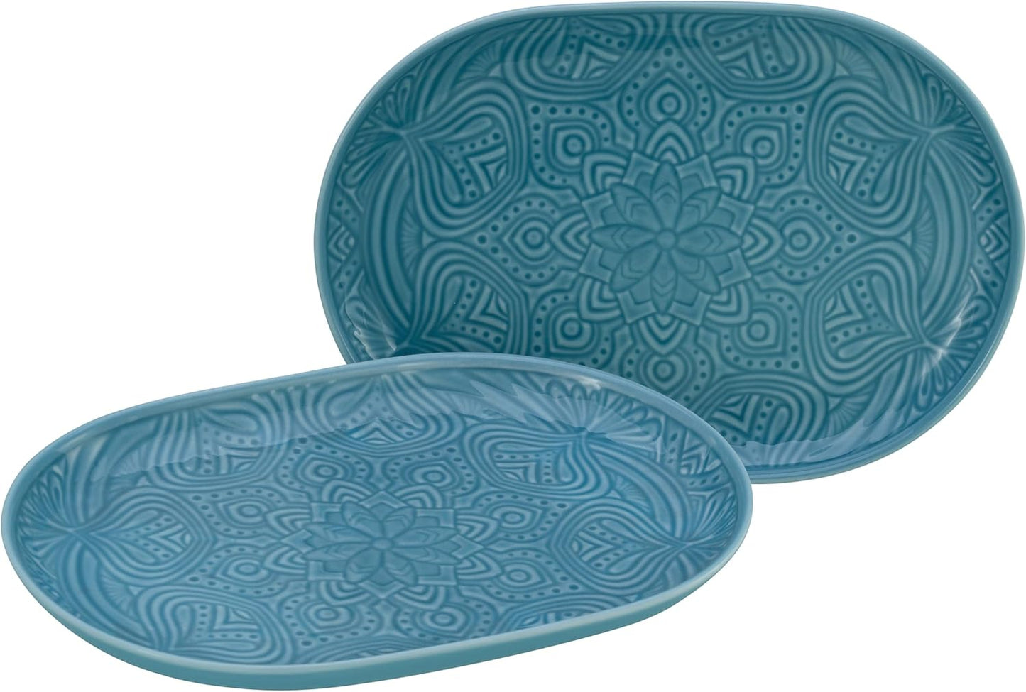 CreaTable, 21625, serie Orient Mandala, 2-delige serviesset, bordenset van porselein, vaatwasser- en magnetronbestendig, Made in Europe ✅ Elegante platenset: je krijgt hier een prachtige 2-delige platenset in een elegante ovale vorm met een diameter van 2