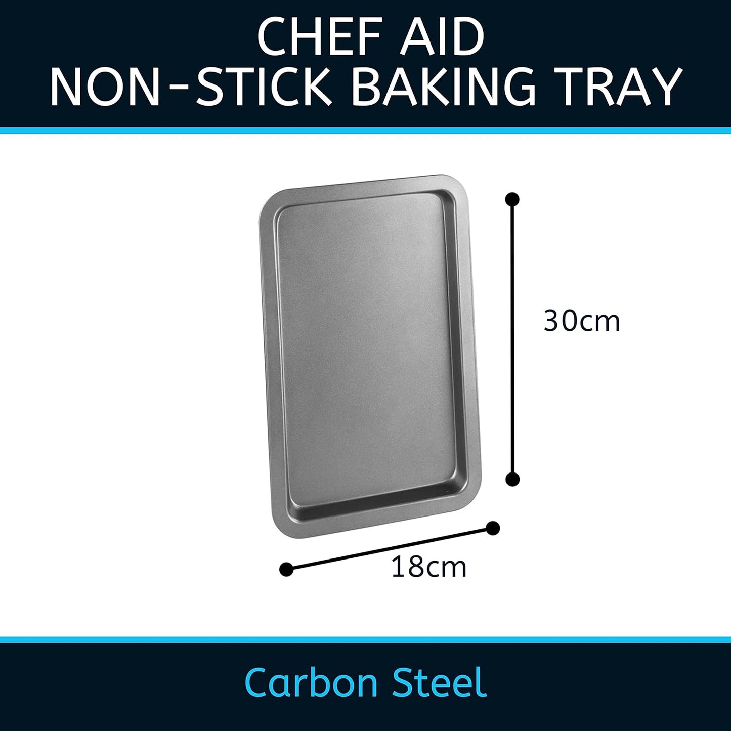 Chef Aid Anti-aanbak Carbonstalen Bakplaat Over dit item Chef Aid Anti-aanbak Bakplaat van Koolstofstaal, duurzame antiaanbaklaag, geschikt voor koelkast en vriezer, ideaal voor gebak en braadstukken, Afmetingen 39 cm x 25,5 cm, Koolstofstalen Ovenschaal.