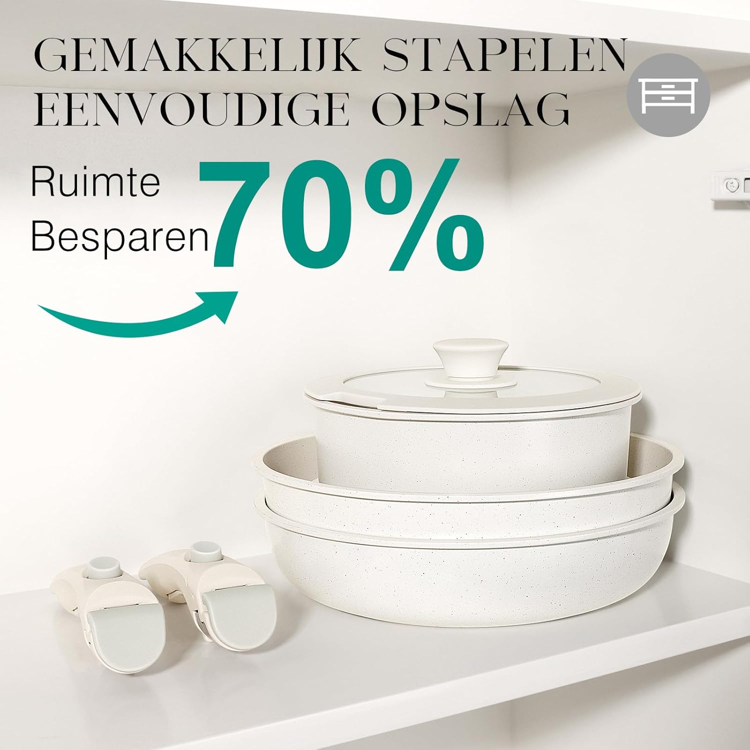GiPP Pannenset met afneembare handgreep 11-delig 11-delige set kookgerei: 20 cm/26 cm braadpan, 26 cm braadpan met hoge rand, 18 cm/20 cm (2 l/3 l), afneembare handgreep, 2 x 16 cm/18 cm siliconen deksel, 20 cm/26 cm glazen deksel. Gezonde granieten coati