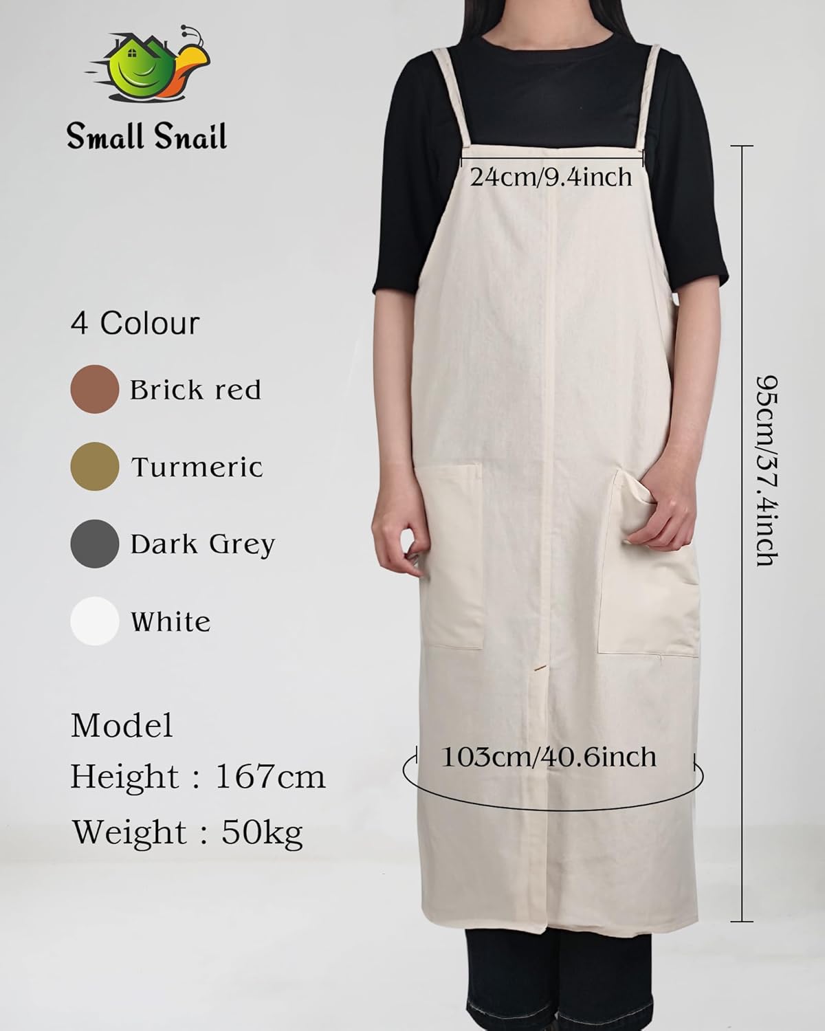 Small snail Japanse Stijl Schort Verstelbare Waterdichte Katoenen Linnen Dames Pinafore met Grote Zakken voor Bloemenwinkel Cafe Knutselen Bakken Casual Effen Kleur Schorten Productgegevens Type sluiting Trekkoord Over dit item ▶Materiaal: Het is gemaakt