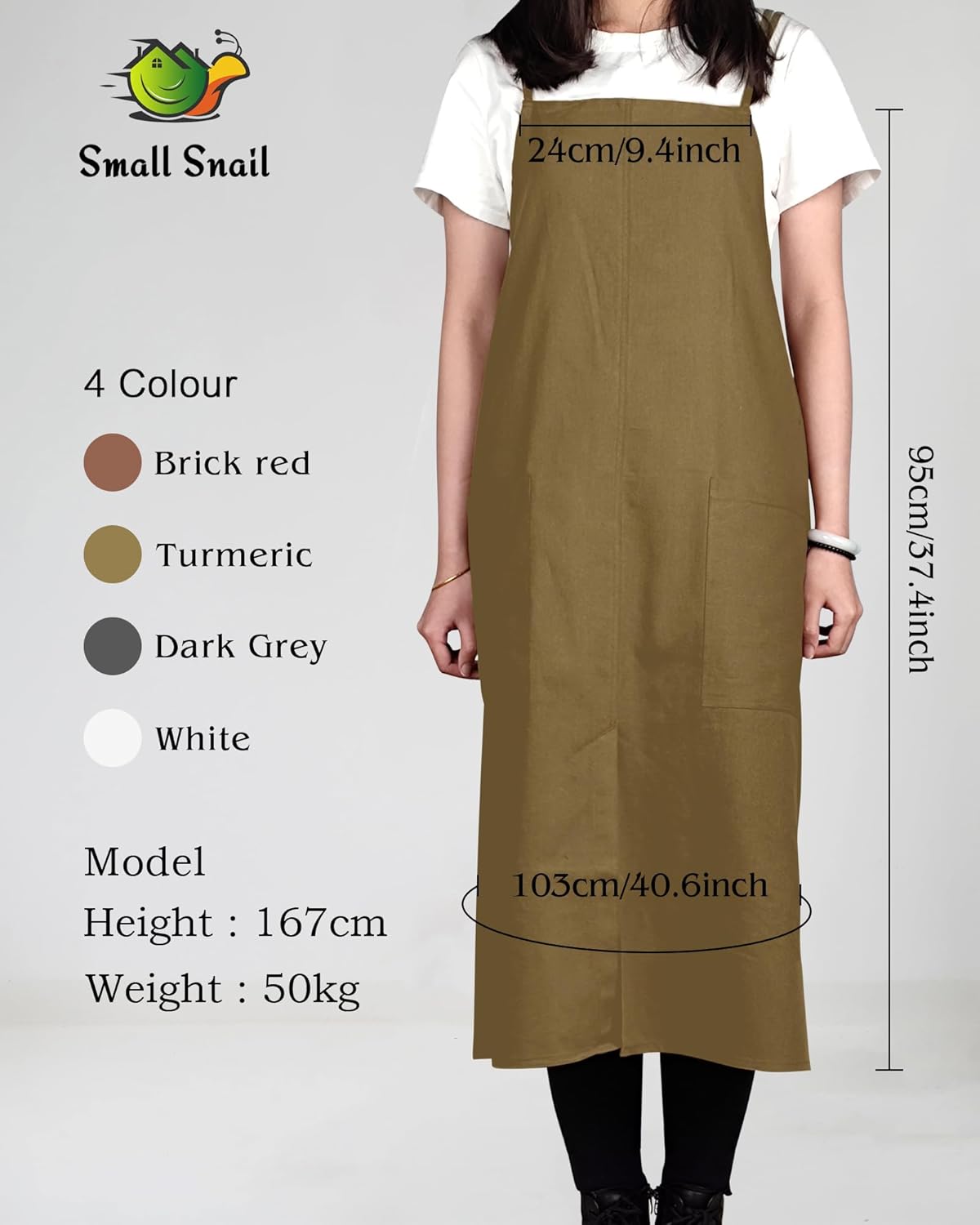 Small snail Japanse Stijl Schort Verstelbare Waterdichte Katoenen Linnen Dames Pinafore met Grote Zakken voor Bloemenwinkel Cafe Knutselen Bakken Casual Effen Kleur Schorten Productgegevens Type sluiting Trekkoord Over dit item ▶Materiaal: Het is gemaakt