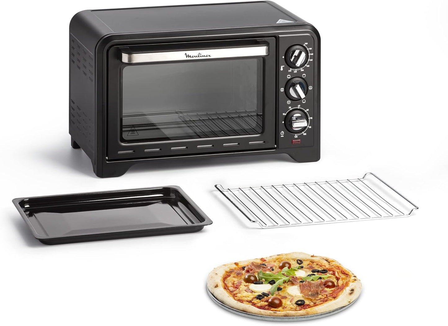 Moulinex Elektrische convectie oven 19 l compact Krachtige oven: compacte elektrische mini-oven met convectiewarmte, perfect voor dagelijkse gerechten Snel en homogeen koken: dankzij de roterende warmtefunctie krijg je in een mum van tijd perfecte bakresu