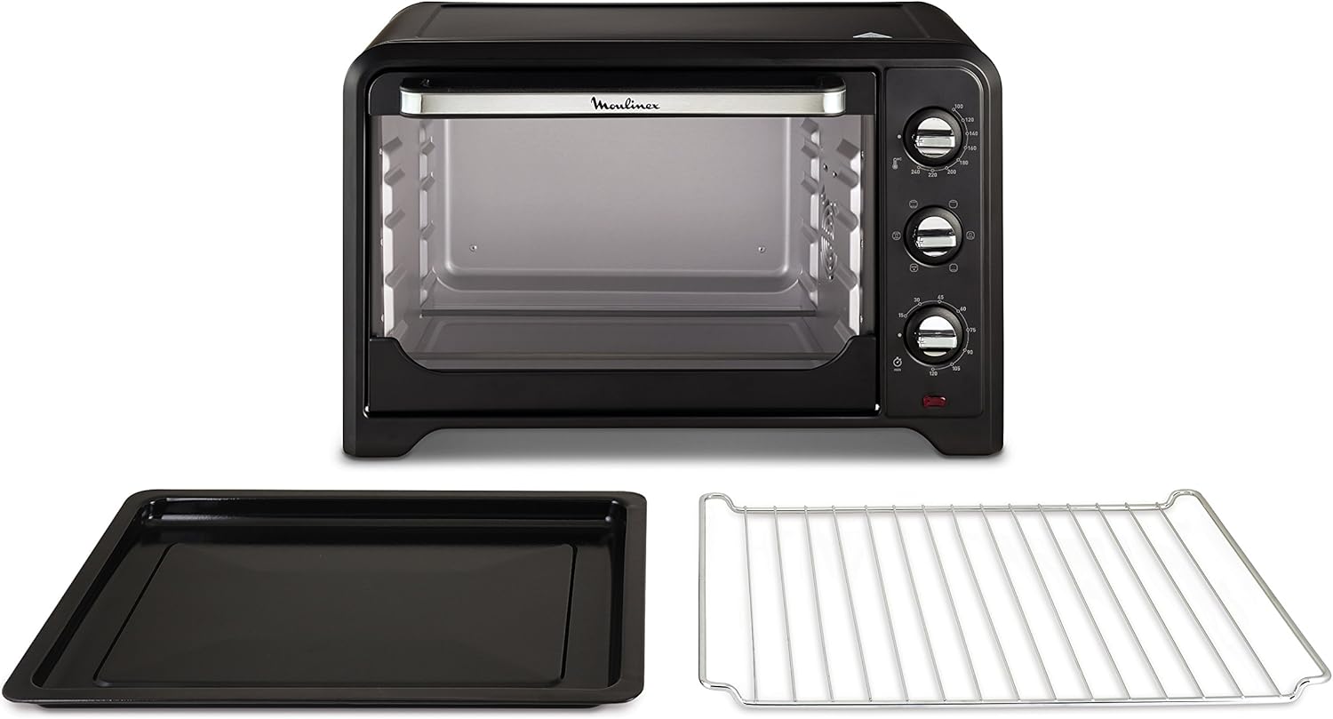 Moulinex Elektrische convectie oven 19 l compact Krachtige oven: compacte elektrische mini-oven met convectiewarmte, perfect voor dagelijkse gerechten Snel en homogeen koken: dankzij de roterende warmtefunctie krijg je in een mum van tijd perfecte bakresu
