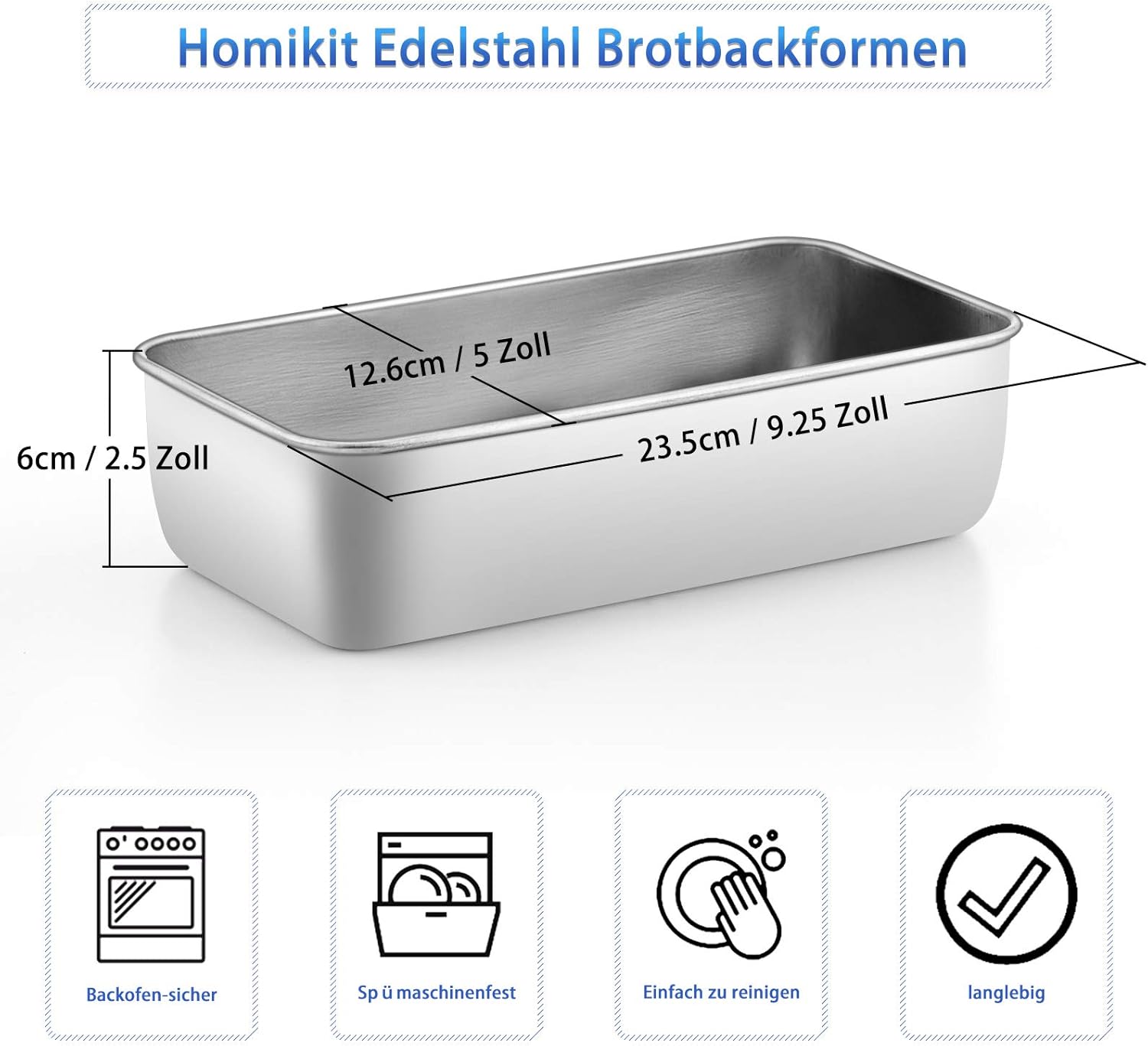 Homikit Bakvorm, set van 2 roestvrij staal voor brood en cake Gezond materiaal: de Homikit bakvormset bestaat uit voedselveilig roestvrij staal zonder chemische coating van je levensmiddelen, nikkelvrij en roestbestendig voor langdurig gebruik Zware belas