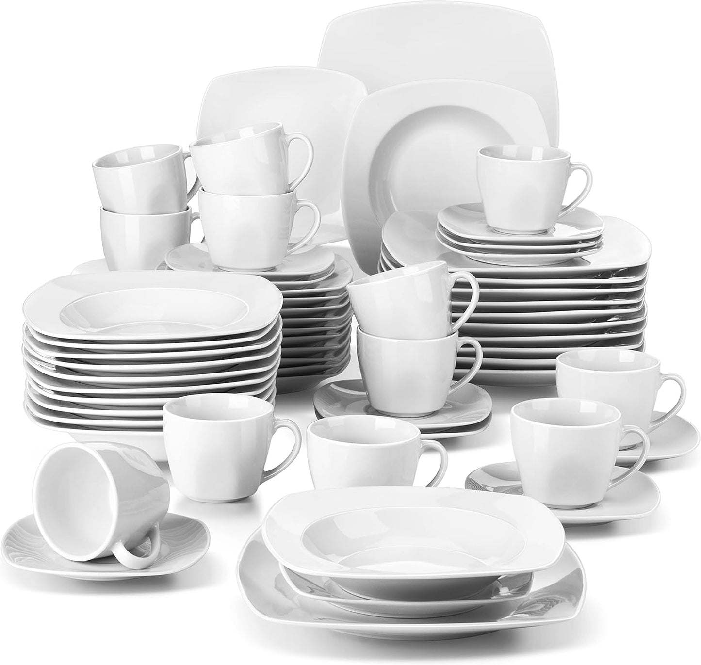 MALACASA, Series Julia servies 60-Delig combi 12 Stuks Over dit item Dinersets voor 12 personen: 60-delige dinersets van de MALACASA JULIA-serie bevatten elk 12: 23,4 cm dinerborden, 16,8 cm kleine dessertborden, 240 ml soepborden van 8 inch en 200 ml 4 i
