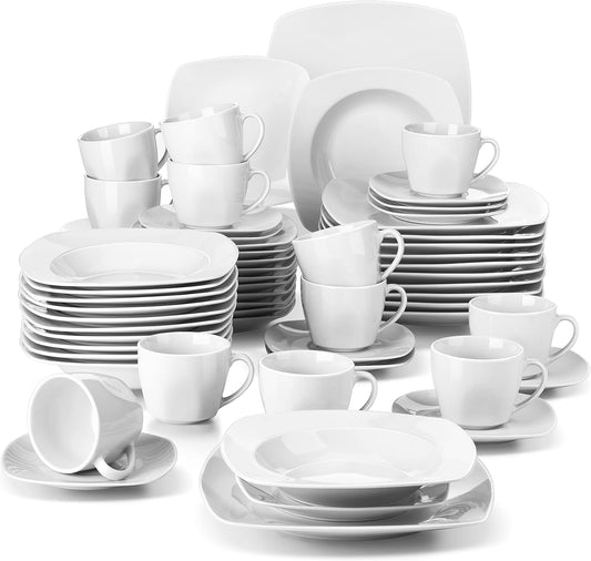 MALACASA, Series Julia servies 60-Delig combi 12 Stuks Over dit item Dinersets voor 12 personen: 60-delige dinersets van de MALACASA JULIA-serie bevatten elk 12: 23,4 cm dinerborden, 16,8 cm kleine dessertborden, 240 ml soepborden van 8 inch en 200 ml 4 i