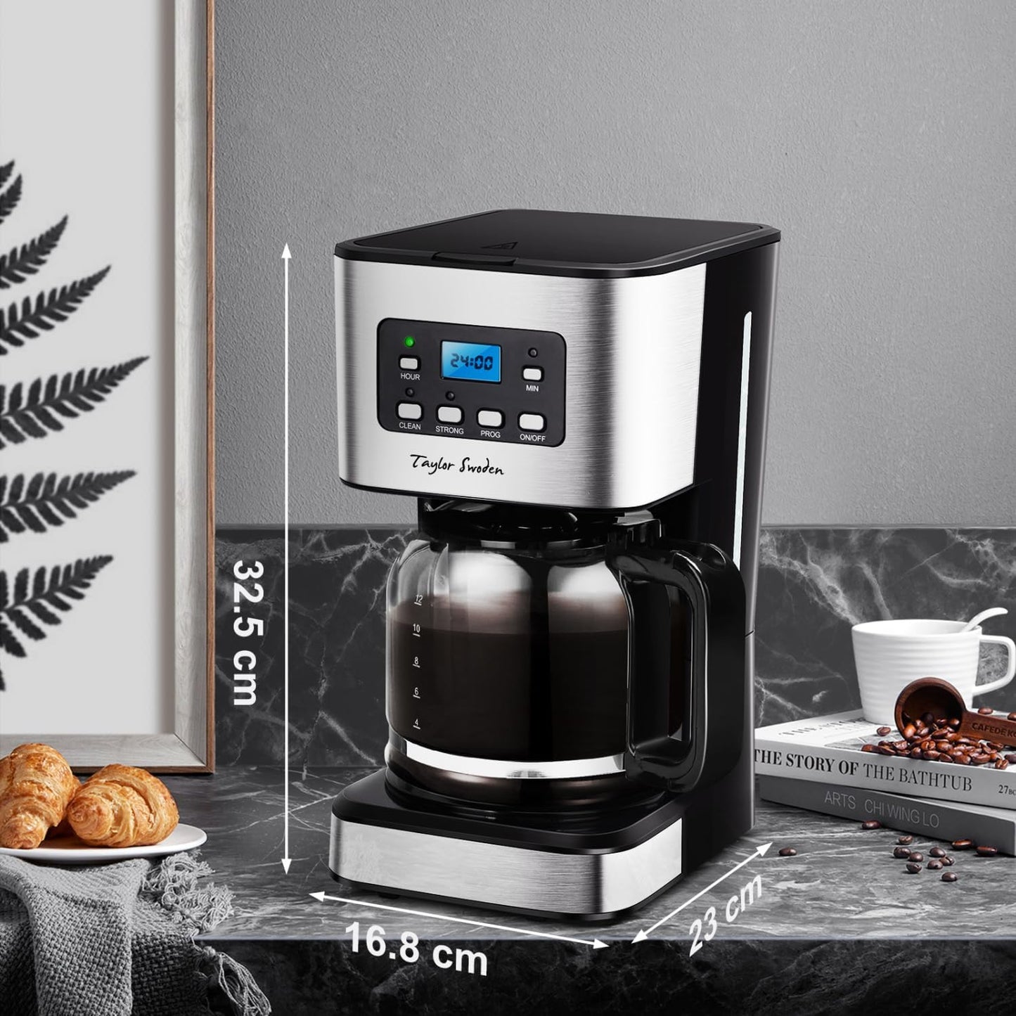Darcy 950 W koffiezetapparaat met timer 1,5 l Over dit item Krachtig en snel: snelle koffiebereiding dankzij 950 W, waarmee je in enkele minuten 1 tot 12 kopjes vers gezette koffie kunt bereiden. Programmeerbare timer: met deze functie kun je je koffiezet