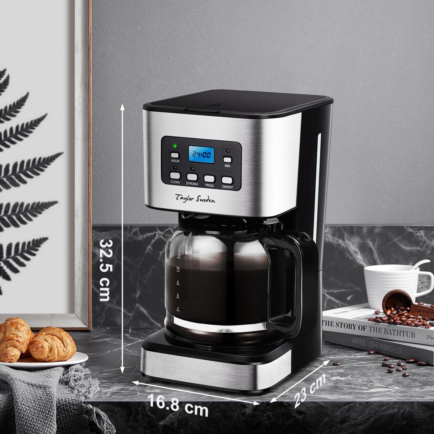 Darcy 950 W koffiezetapparaat met timer 1,5 l Over dit item Krachtig en snel: snelle koffiebereiding dankzij 950 W, waarmee je in enkele minuten 1 tot 12 kopjes vers gezette koffie kunt bereiden. Programmeerbare timer: met deze functie kun je je koffiezet