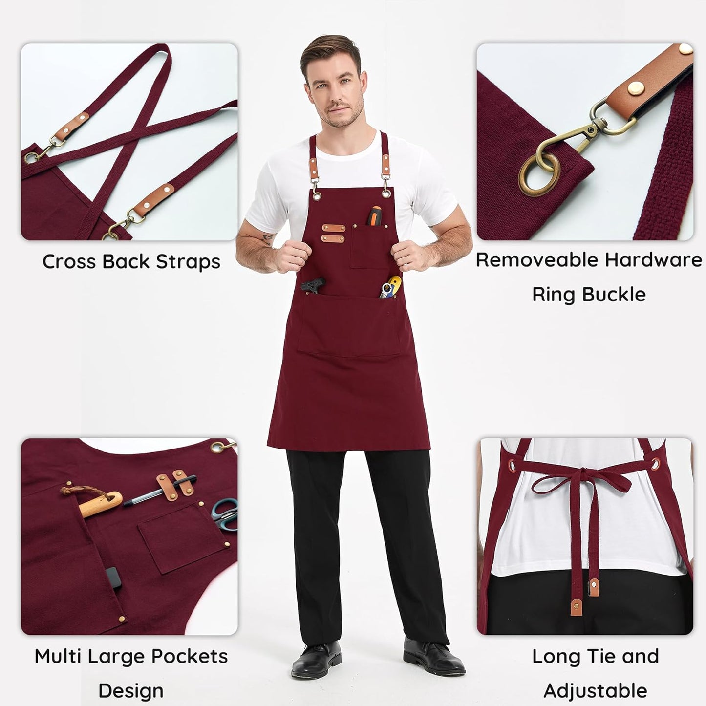 Canvasschorten, Werkschorten voor Mannen en Vrouwen, Chef-kokschorten met Verstelbare Riem en 3 Zakken, Schort voor Servers, Keuken, Koken, Bakken, Kunstenaar, Schilderen, Gekruiste Productgegevens Onderhoudsvoorschriften Machinewas Type sluiting Trekkoor