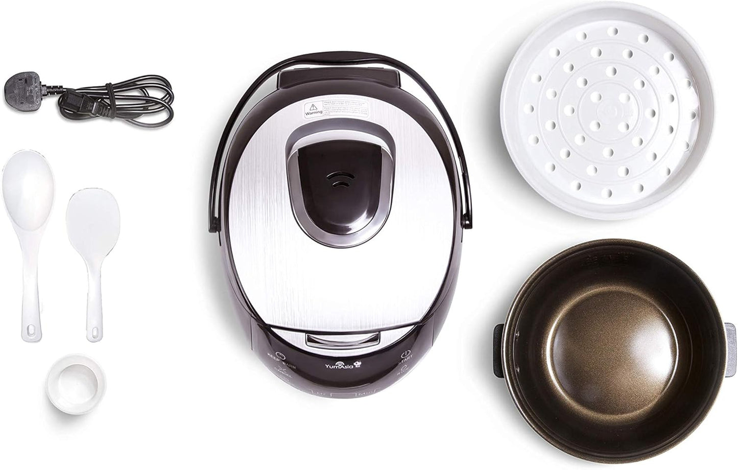 Yum Asia Sakura rijstkoker met keramische kom Over dit item PERFECTE RIJST MET EEN DRUK OP DE KNOP - Instellingen voor wit / langkorrelig, kortkorrelig / sushi en zilvervliesrijst met behulp van 7 verschillende kookfasen om automatisch de beste smaak, tex
