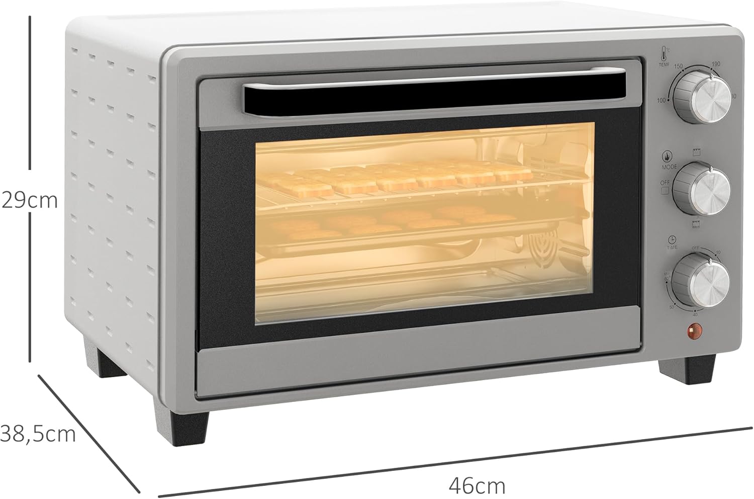 HOMCOM Mini Backoven 21L Pizza-Oven Individuell einstellbare Kocherlebnisse: Mit einer Temperaturwahl von 100 °C bis 230 °C und einem einstellbaren Timer des Tischbackofens bis zu 60 Minuten können Sie jedes Gericht genau nach Ihren Wünschen zubereiten. O
