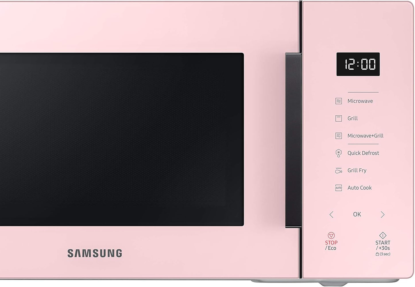 Samsung MG23T5018CP/ET Design AirFry, magnetron + grill 800 W + 1100 W, 23 l, 49 l x 27,5 h x 38 p, poeder Porseleinen gekleurd glasontwerp, aanraakpaneel dat bij je keuken past als een designelement. Samsung heeft een magnetron met een kleurrijk design g