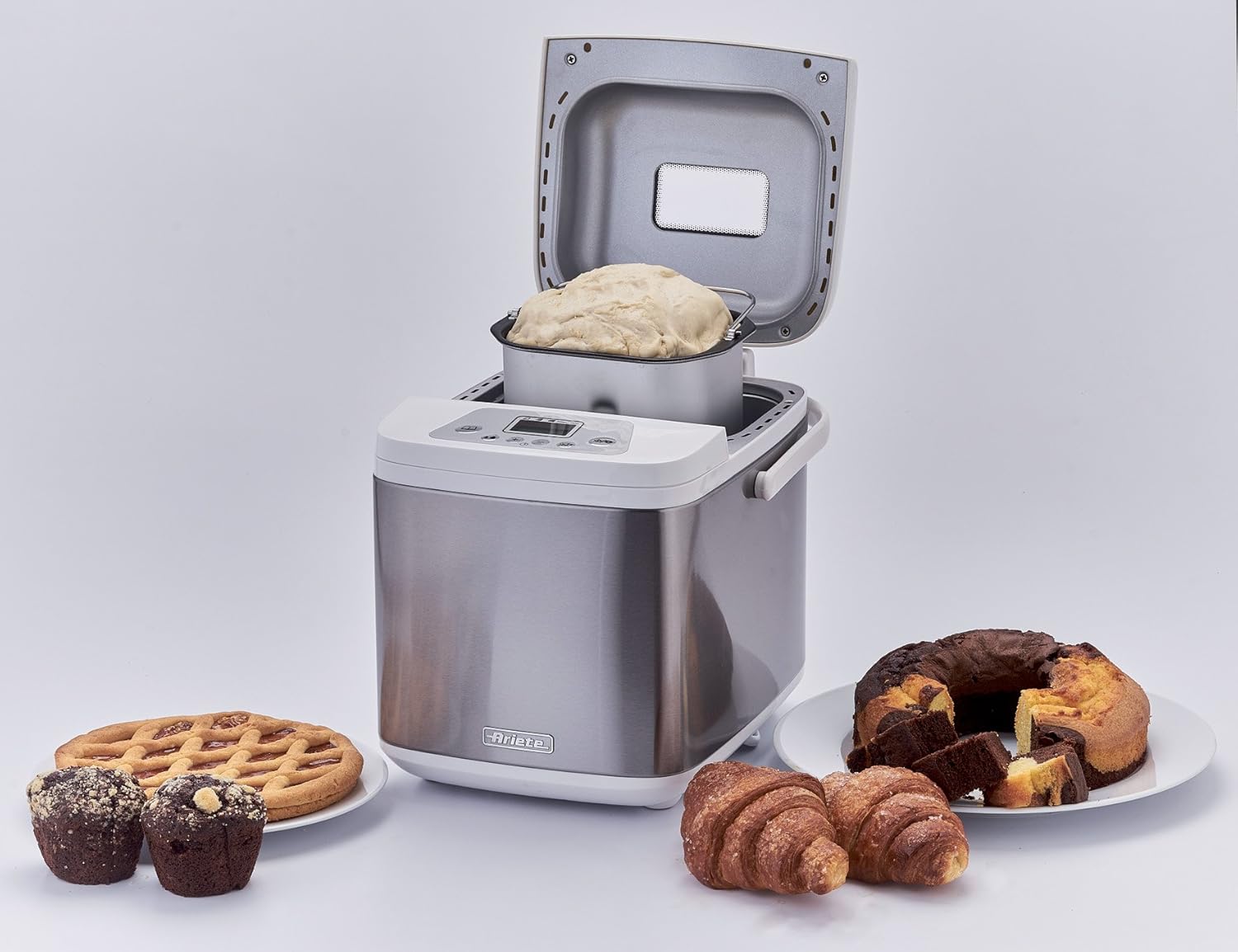 Ariete 132 Panexpress 750 Metal broodbakmachine, 19 vooraf ingestelde programma's, capaciteit 500/750 g, 500 W, wit, 21 x 31 x 27,5 cm Kneden, gisten en bakken: in de zelfgemaakte broodmachine kun je de ingrediënten kiezen die je wilt, en maak volkorenbro