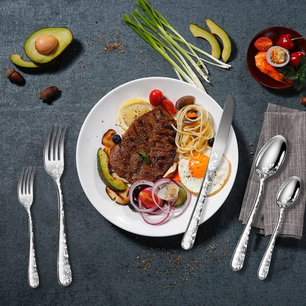 Aoresac Bestekset voor 4 personen, 20-delige bestekset van roestvrij staal Perfecte set voor het gezin: 20 stuks per set, bevat 4 messen voor het avondeten, 4 eetvorken, 4 theelepels, 4 theelepels en 4 theelepels, servies voor 4 personen, wordt gebruikt v
