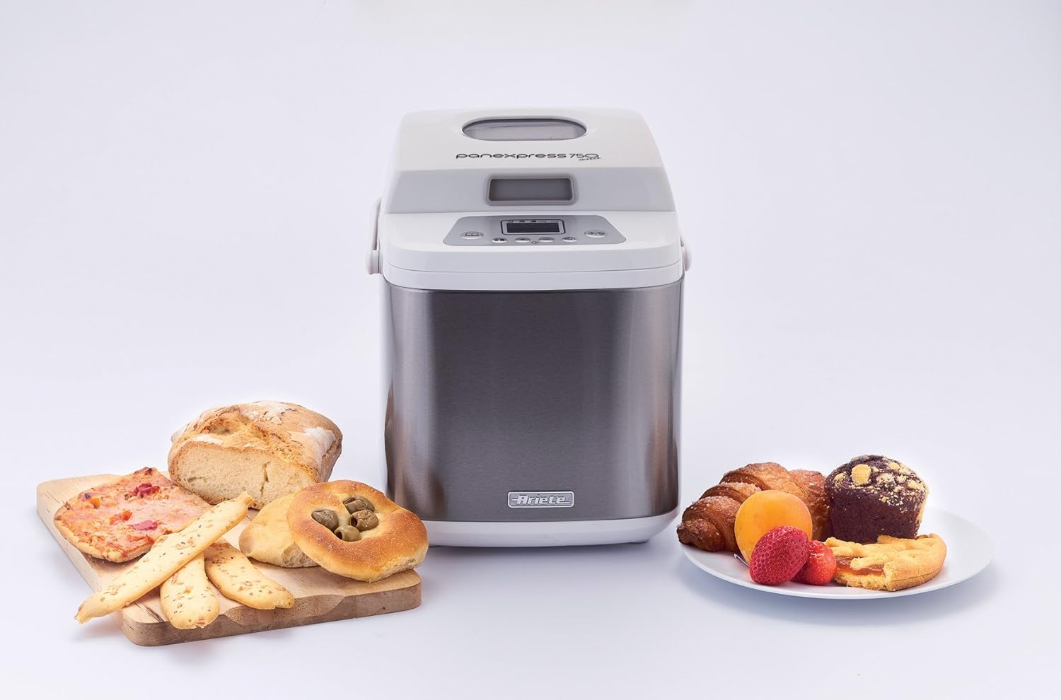 Ariete 132 Panexpress 750 Metal broodbakmachine, 19 vooraf ingestelde programma's, capaciteit 500/750 g, 500 W, wit, 21 x 31 x 27,5 cm Kneden, gisten en bakken: in de zelfgemaakte broodmachine kun je de ingrediënten kiezen die je wilt, en maak volkorenbro