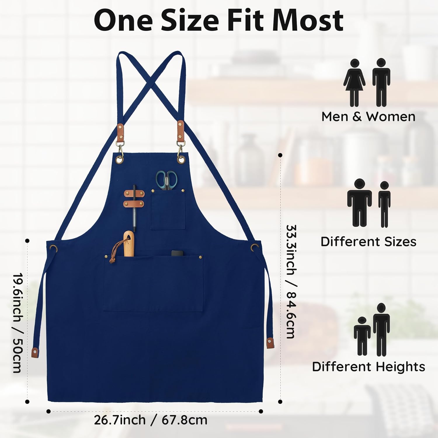 Canvasschorten, Werkschorten voor Mannen en Vrouwen, Chef-kokschorten met Verstelbare Riem en 3 Zakken, Schort voor Servers, Keuken, Koken, Bakken, Kunstenaar, Schilderen, Gekruiste Productgegevens Onderhoudsvoorschriften Machinewas Type sluiting Trekkoor