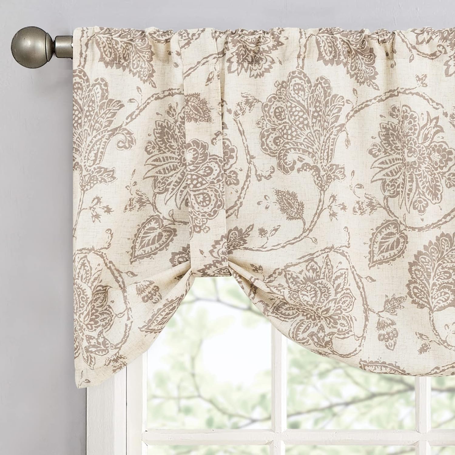 TOPICK Bloemen Keuken Gordijnen 61 cm Drop Linnen Doorschijnend Korte Cafe Botanische Print Kleine Raam Rod Pocket voor Wasruimte Badkamer 2 Panelen Verbena Grijs Verpakking: je ontvangt 2 gordijnen van 85% polyester+15% linnen. De afmetingen per stuk zij
