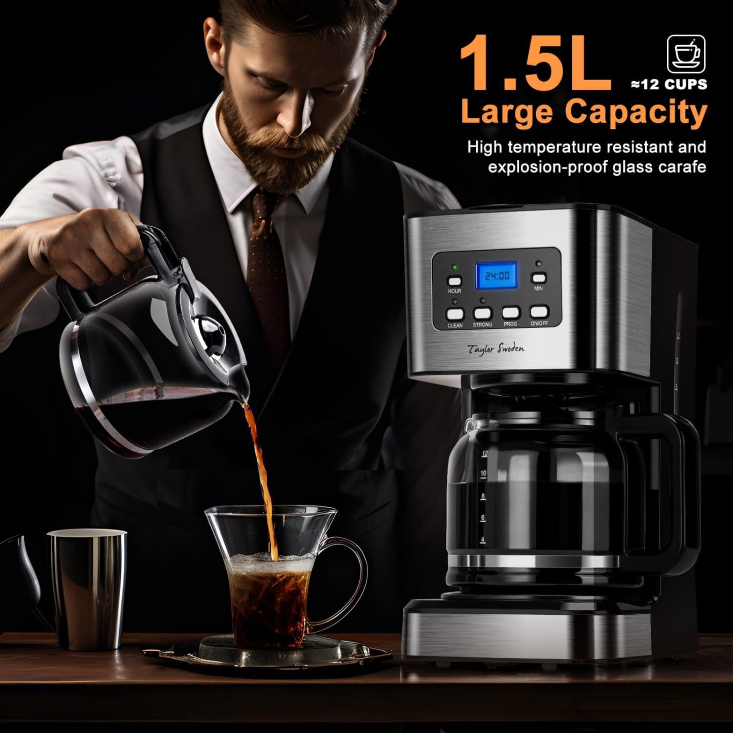 Darcy 950 W koffiezetapparaat met timer 1,5 l Over dit item Krachtig en snel: snelle koffiebereiding dankzij 950 W, waarmee je in enkele minuten 1 tot 12 kopjes vers gezette koffie kunt bereiden. Programmeerbare timer: met deze functie kun je je koffiezet