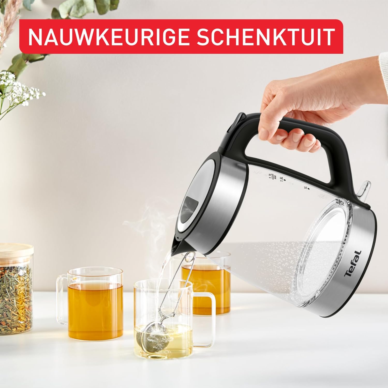 Tefal Glas elektrische waterkoker, maatstrepen, 1,7 liter Over dit item TRANSPARANTE WATERKOKER: Dankzij het transparante glazen ontwerp met maatstrepen kan je de preciese hoeveelheid water vullen die je nodig hebt - inclusief een aanduiding voor 1 kopje.