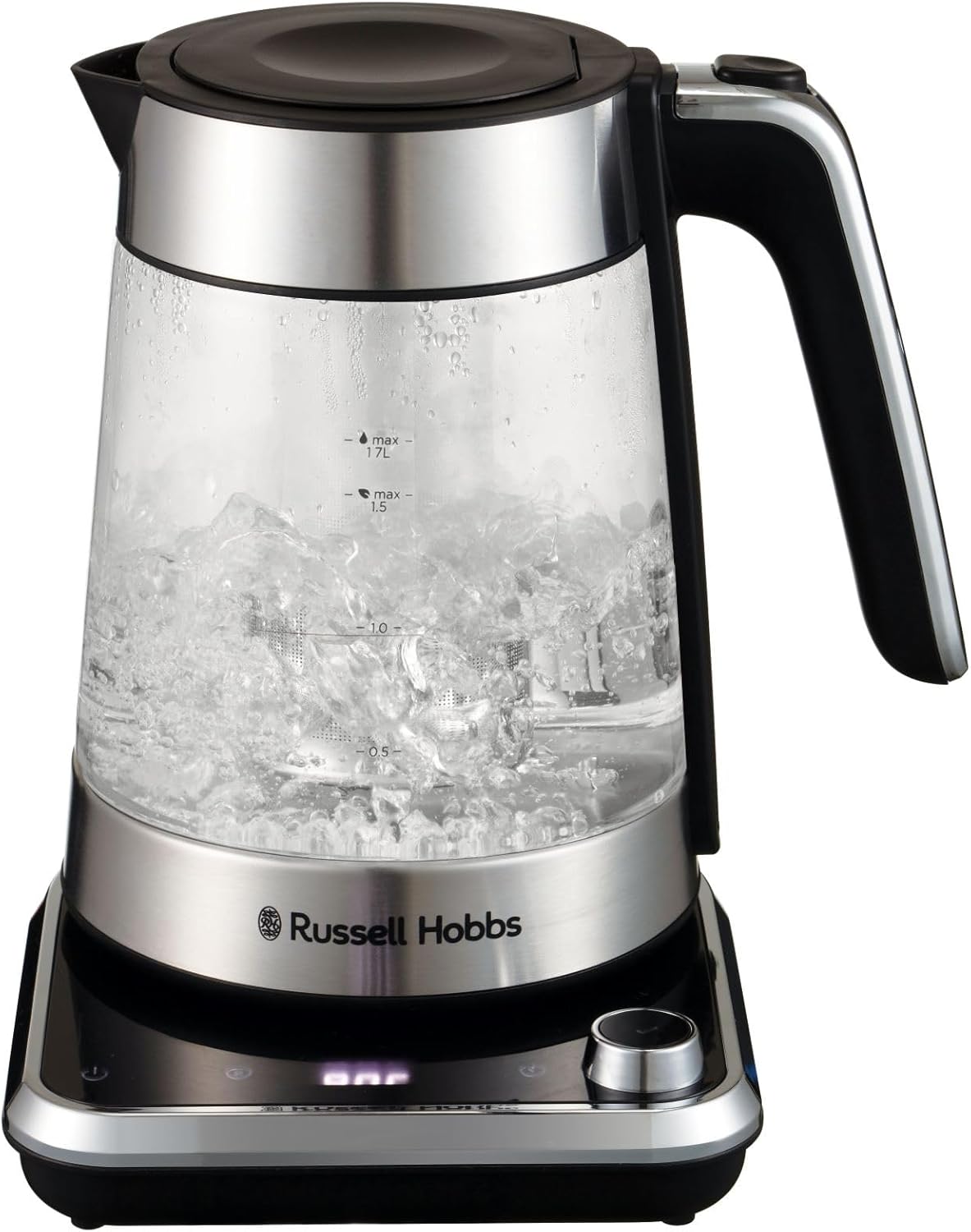 Russell Hobbs Waterkoker Met Temperatuurinstelling 25°-100°C Dankzij de warmhoudfunctie wordt het reeds gekookte water op de geselecteerde temperatuur warm gehouden. De waterkoker heeft een waterniveau-indicator. Electric Kettles €47.99 glas,waterkoker,zw