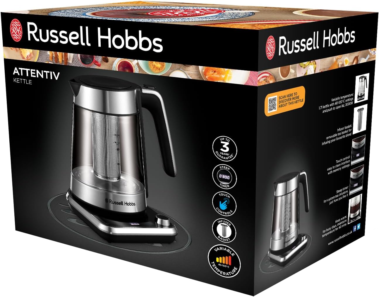 Russell Hobbs Waterkoker Met Temperatuurinstelling 25°-100°C Dankzij de warmhoudfunctie wordt het reeds gekookte water op de geselecteerde temperatuur warm gehouden. De waterkoker heeft een waterniveau-indicator. Electric Kettles €47.99 glas,waterkoker,zw