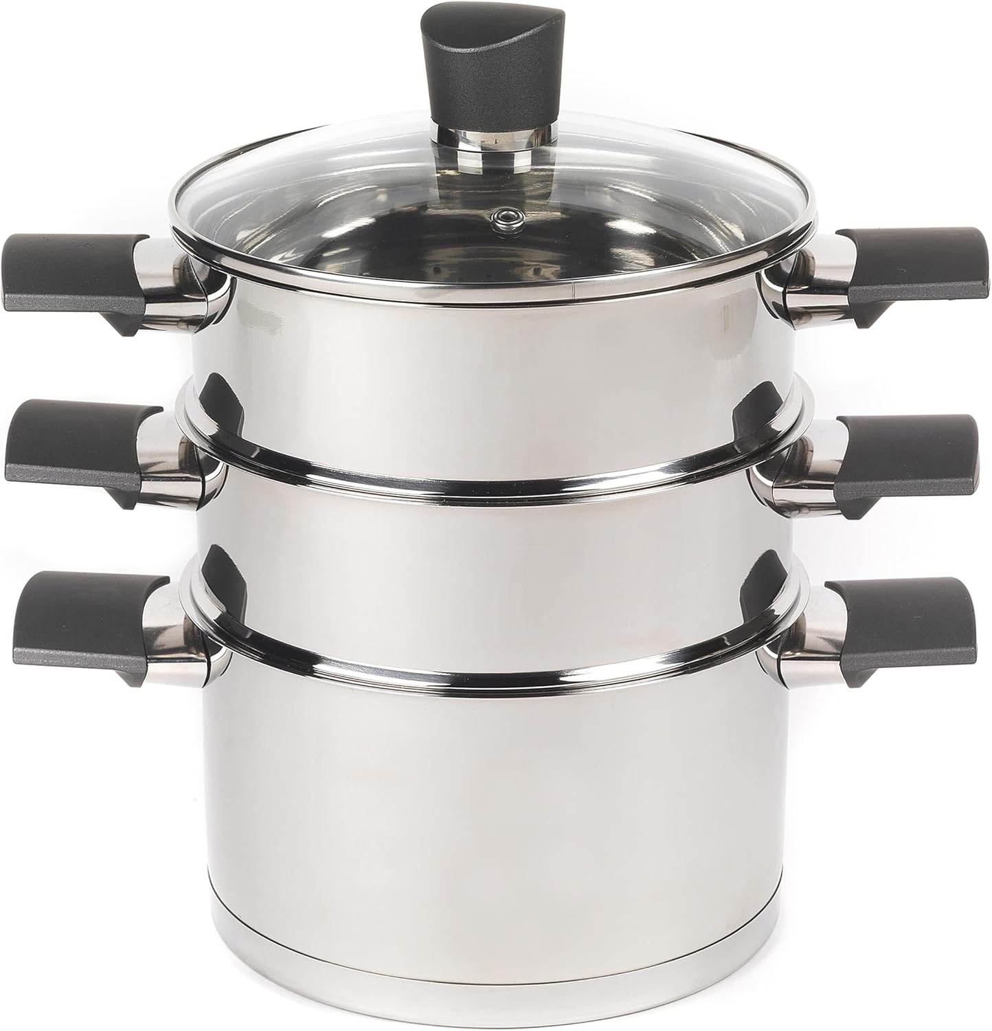 Russell Hobbs Excellence 3 Tier Steamer with Glass Lid 18 cm Perfect for everyday use, this Russell Hobbs Excellence Collection steamer features multiple steaming tiers and a tempered glass lid with steam vent. The steamer measures 18 cm and each tier fea