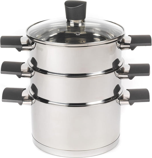 Russell Hobbs Excellence 3 Tier Steamer with Glass Lid 18 cm Perfect for everyday use, this Russell Hobbs Excellence Collection steamer features multiple steaming tiers and a tempered glass lid with steam vent. The steamer measures 18 cm and each tier fea
