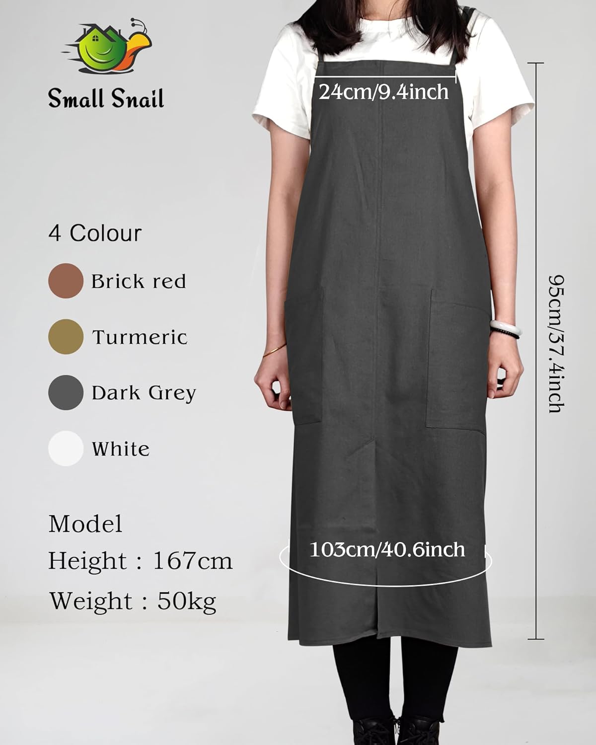Small snail Japanse Stijl Schort Verstelbare Waterdichte Katoenen Linnen Dames Pinafore met Grote Zakken voor Bloemenwinkel Cafe Knutselen Bakken Casual Effen Kleur Schorten Productgegevens Type sluiting Trekkoord Over dit item ▶Materiaal: Het is gemaakt