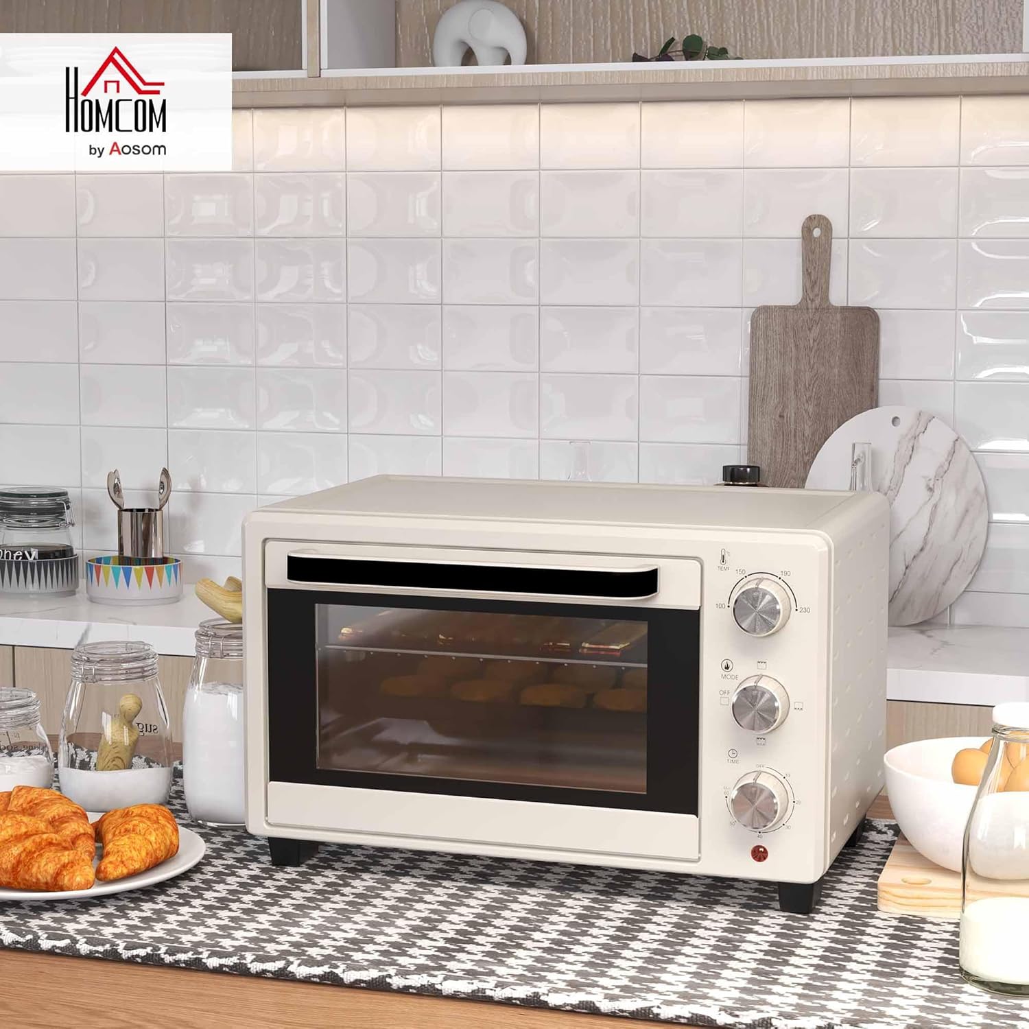 HOMCOM Mini Backoven 21L Pizza-Oven Individuell einstellbare Kocherlebnisse: Mit einer Temperaturwahl von 100 °C bis 230 °C und einem einstellbaren Timer des Tischbackofens bis zu 60 Minuten können Sie jedes Gericht genau nach Ihren Wünschen zubereiten. O