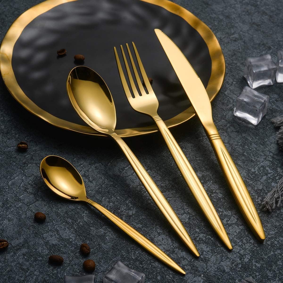 Berglander 30-delige vergulde bestekset glanzend goud Over dit item 30 stuks bevatten: 6 van elk, dinerlepel, dinervork, dinermes, theelepel, theevork Duurzaam, buigt niet; Sterk antiroest, ontwikkeld voor een goede grip voor volwassenen en kinderen. Goed