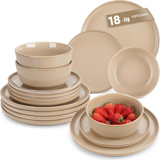 vancasso PLAYA Tafelservies voor 6 personen, 18-delig, modern, aardewerk serviesset, bevat kom, dessertborden en platte borden, vaatwasmachinebestendig, blauw Compleet assortiment servies: de moderne vancasso PLAYA serviesset voor 6 personen omvat 6 komme