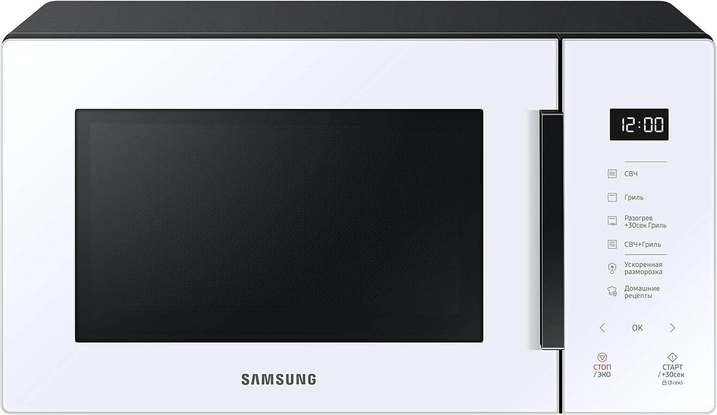 Samsung MG23T5018CP/ET Design AirFry, magnetron + grill 800 W + 1100 W, 23 l, 49 l x 27,5 h x 38 p, poeder Porseleinen gekleurd glasontwerp, aanraakpaneel dat bij je keuken past als een designelement. Samsung heeft een magnetron met een kleurrijk design g