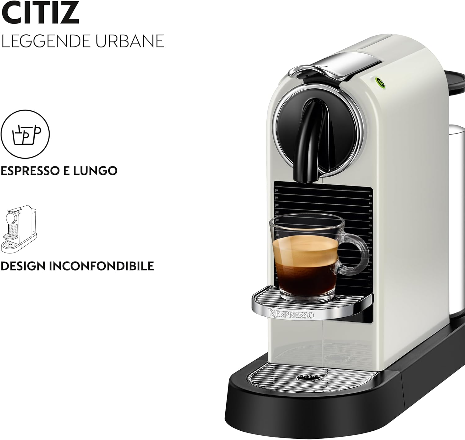Nespresso De'Longhi CitiZ Melk- en koffiecapsulemachine Over dit item STIJLVOL EN COMPACT ONTWERP: Een intuïtief, gebruiksvriendelijk en bekroond compact ontwerp waar zowel Nespresso-koffiedrinkers als designgeïnteresseerde mensen dol op zullen zijn. GEÏN