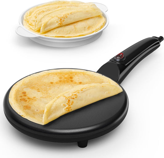 Elektrische pannenkoekenpan, elektrisch, antiaanbaklaag, 800 W 800 W verwarming: onze elektrische crêpemaker beschikt over een verwarmingselement van 800 W en een gelijkmatige warmteverdeling. Je kunt eenvoudig en gemakkelijk thuis een gouden en heerlijke