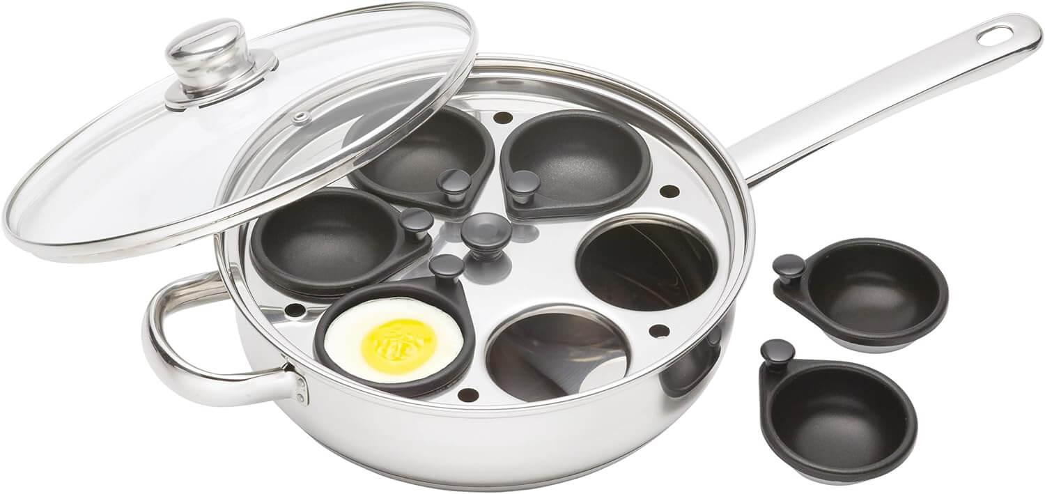 Antiaanbaklaag Eierpocheerder voor 6 Eieren Perfect om thuis gepocheerde eieren van restaurantkwaliteit te maken. De antiaanbaklaag zorgt ervoor dat eieren niet aanbakken en schoonmaken is makkelijk. Egg Cookers €74.40 eierkoker,eierpocheerder,eipan,pan,p