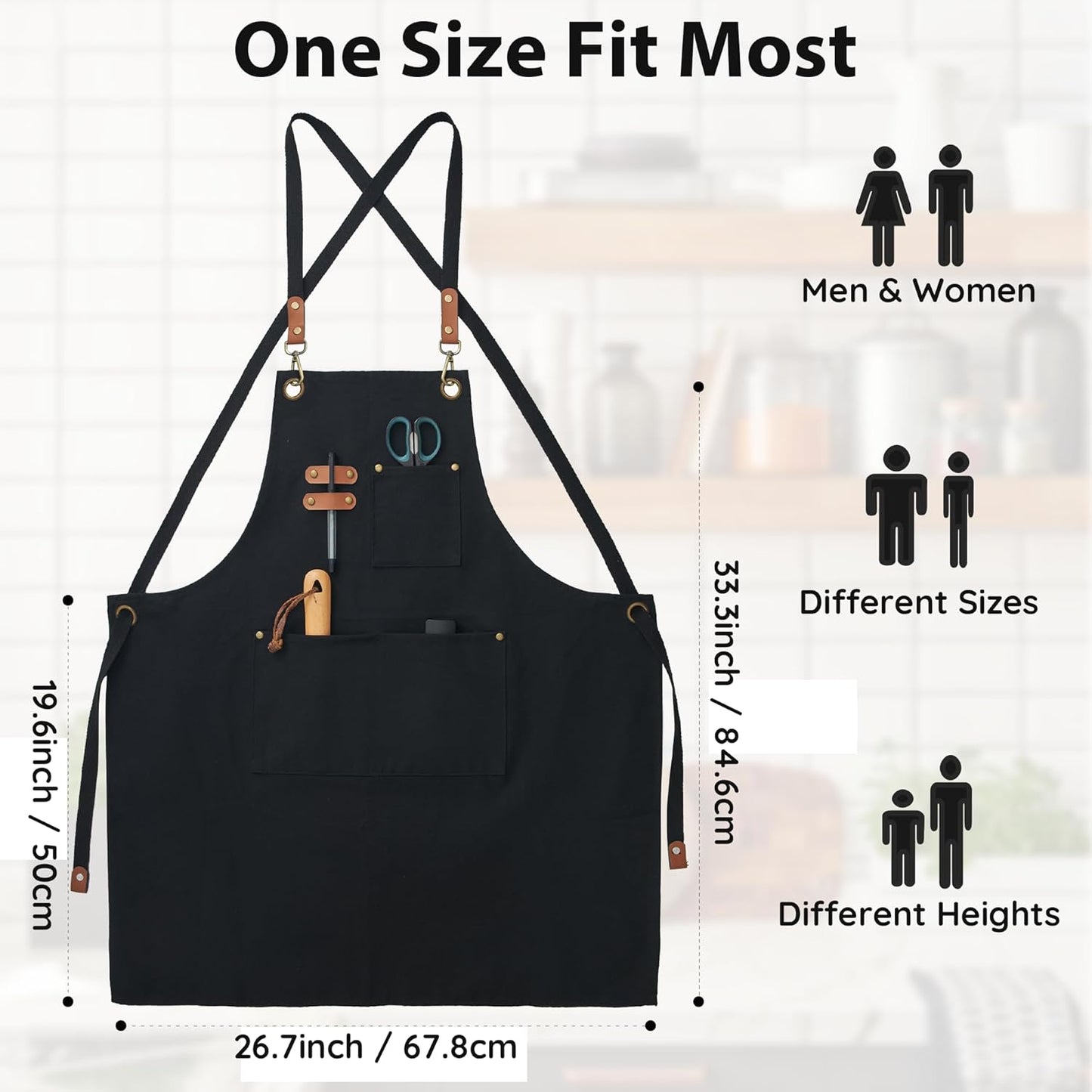 Canvasschorten, Werkschorten voor Mannen en Vrouwen, Chef-kokschorten met Verstelbare Riem en 3 Zakken, Schort voor Servers, Keuken, Koken, Bakken, Kunstenaar, Schilderen, Gekruiste Productgegevens Onderhoudsvoorschriften Machinewas Type sluiting Trekkoor