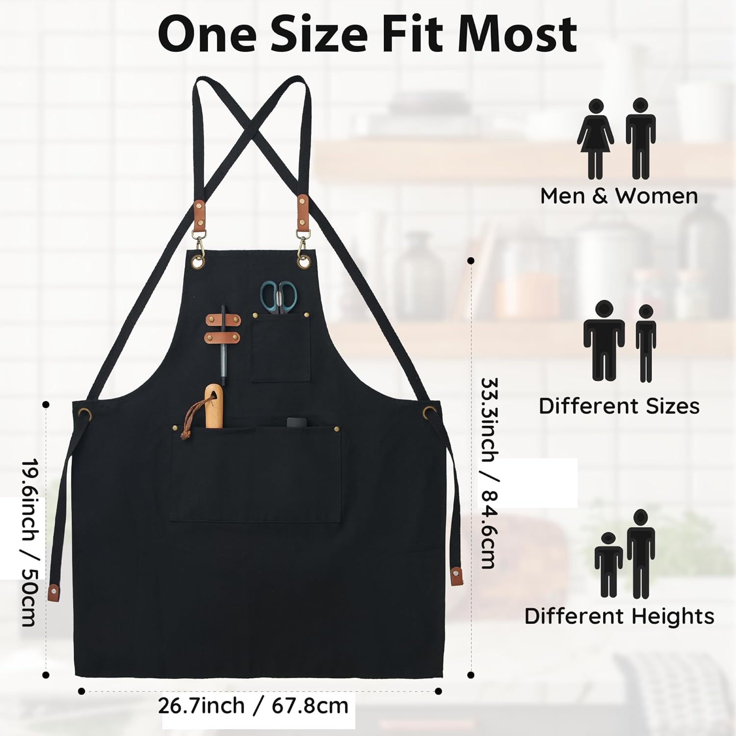 Canvasschorten, Werkschorten voor Mannen en Vrouwen, Chef-kokschorten met Verstelbare Riem en 3 Zakken, Schort voor Servers, Keuken, Koken, Bakken, Kunstenaar, Schilderen, Gekruiste Productgegevens Onderhoudsvoorschriften Machinewas Type sluiting Trekkoor