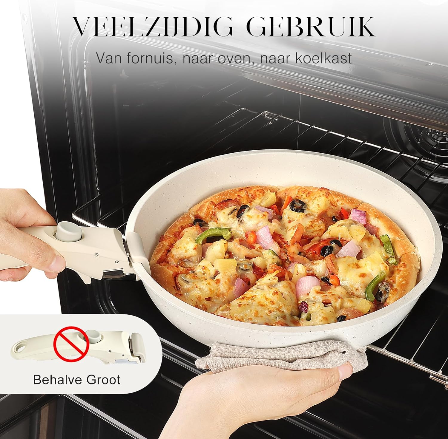 GiPP Pannenset met afneembare handgreep 11-delig 11-delige set kookgerei: 20 cm/26 cm braadpan, 26 cm braadpan met hoge rand, 18 cm/20 cm (2 l/3 l), afneembare handgreep, 2 x 16 cm/18 cm siliconen deksel, 20 cm/26 cm glazen deksel. Gezonde granieten coati