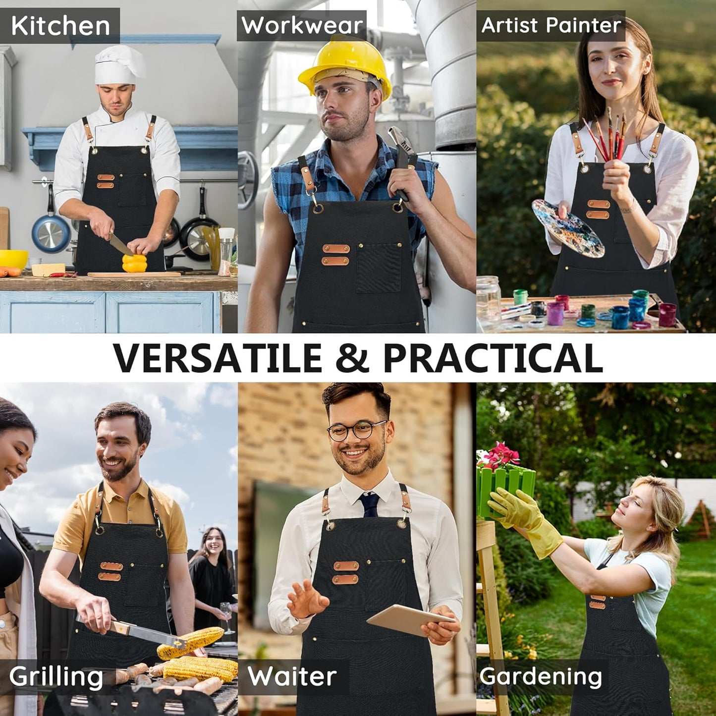 Canvasschorten, Werkschorten voor Mannen en Vrouwen, Chef-kokschorten met Verstelbare Riem en 3 Zakken, Schort voor Servers, Keuken, Koken, Bakken, Kunstenaar, Schilderen, Gekruiste Productgegevens Onderhoudsvoorschriften Machinewas Type sluiting Trekkoor